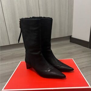Coach Elegant Black Leather with shearling Women's Boots